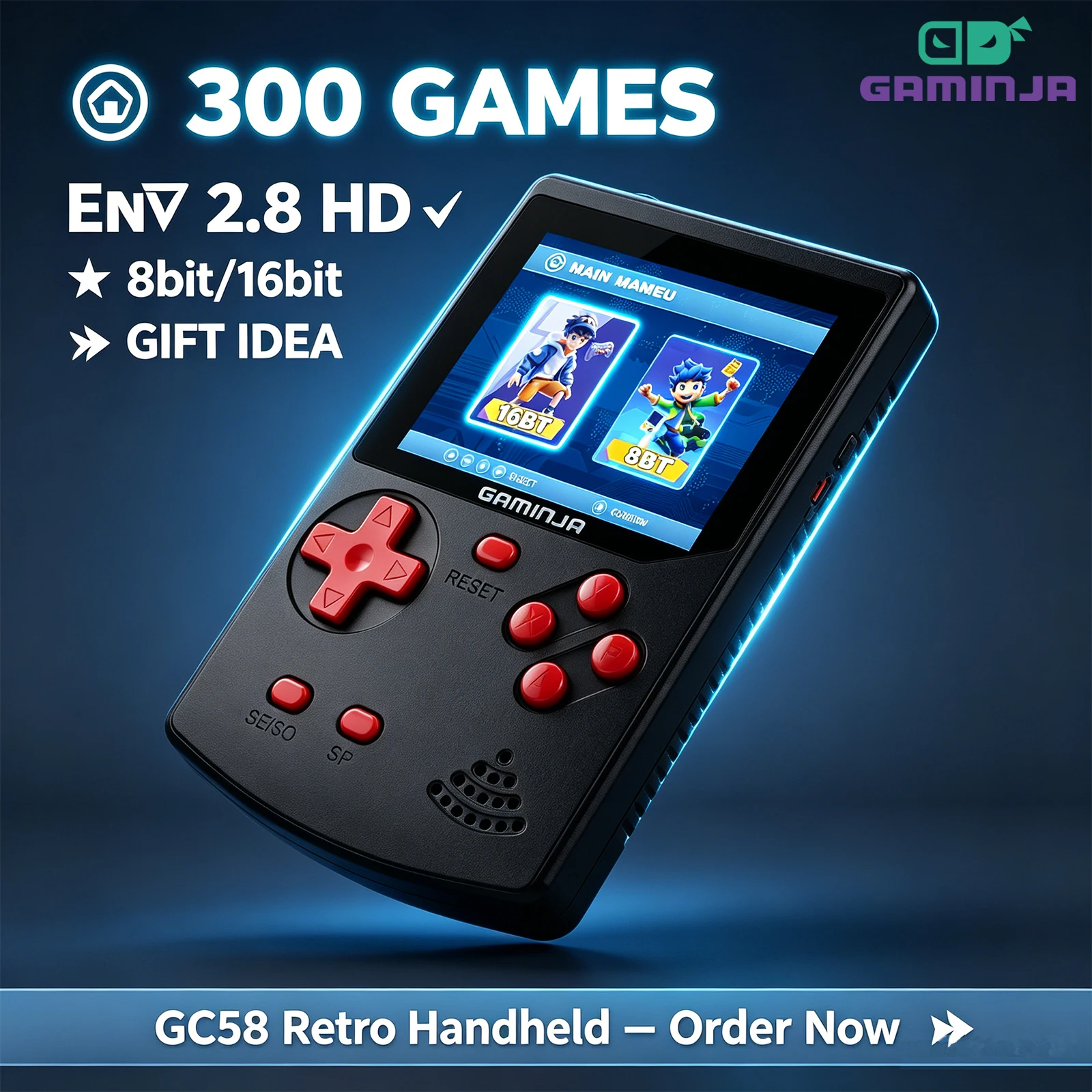 Gaming Console Mario - جهاز ألعاب محمول GAMINJA مع 300