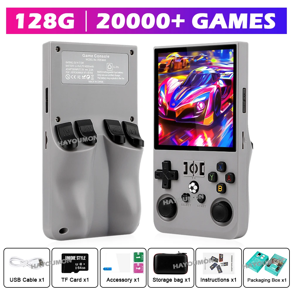 مشغل ألعاب محمول باللون الرماد - مراجعة Gaming Console R36 Max وسعره